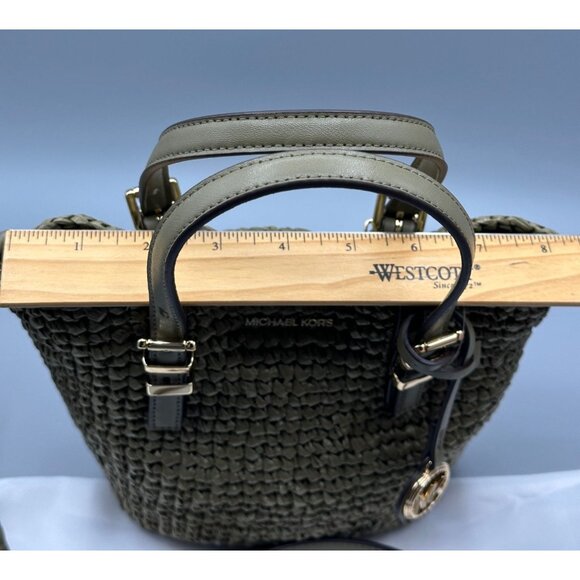 Michael Kors Safari Green Quinn Extra Small North South Straw Tote 32S5GQNC0W - Picture 13 of 16